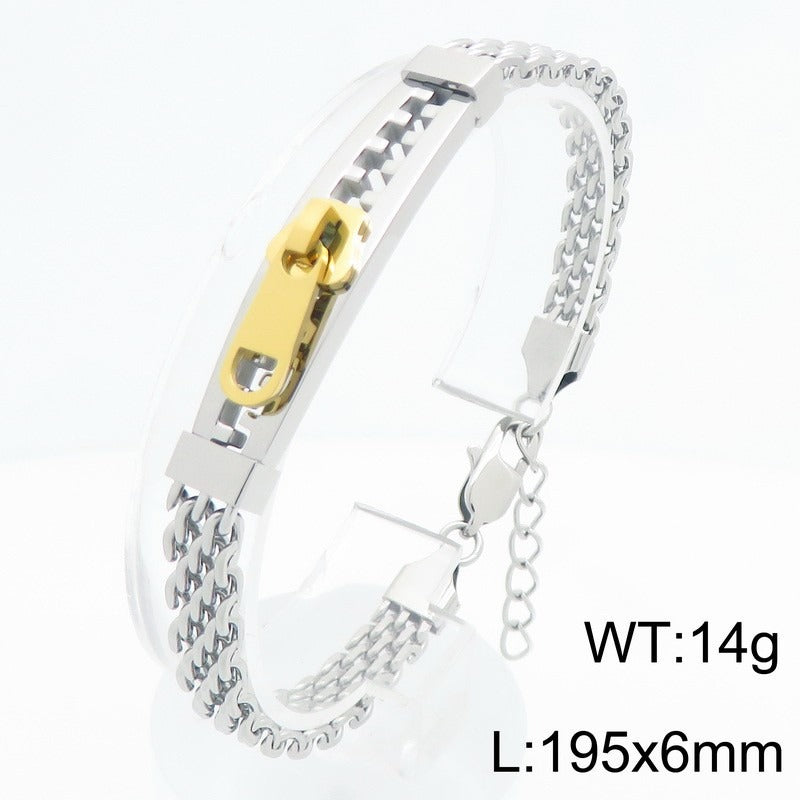 Kemstone Titanium Steel Layered Chain Bracelet for Men Zipper Bar Mesh Link KB213347-KF