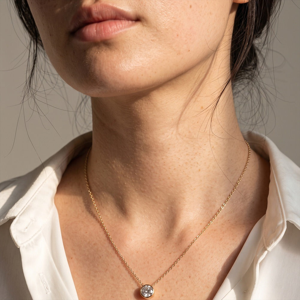Kemstone Round Cubic Zirconia Pendant Necklace for Women 925 Sterling Silver SLZN35