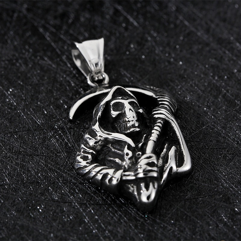 Kemstone Titanium Steel Men’s Pendant Necklace – Gothic Carved Motifs KP94612