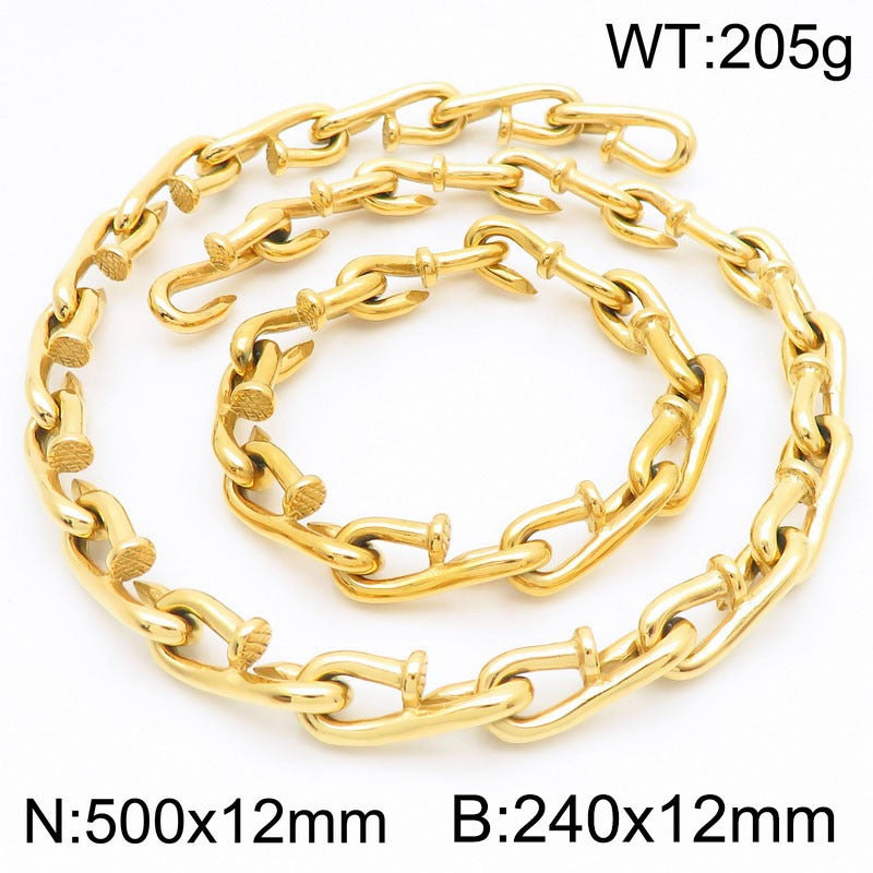 Pulsera de acero y titanio con cierre de gancho rústico Kemstone - Diseño de cadena con clavos desgastados para hombre, estilo minimalista KB146421