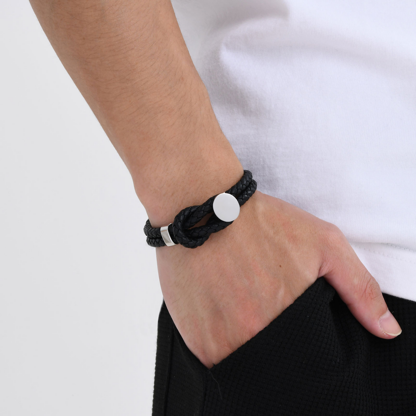 Kemstone Men’s Stainless Steel Leather Bracelet – Double-Layer Knot BL-712