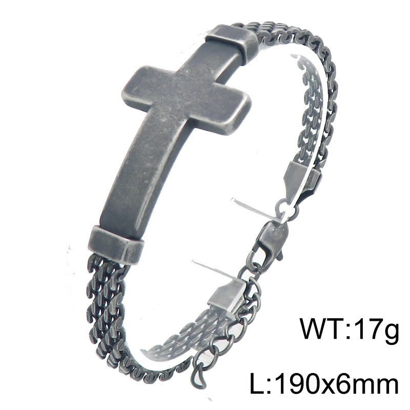 Kemstone Curved Plate Cross Bracelet for Men Titanium Steel Mesh Chain KB213291-KFC