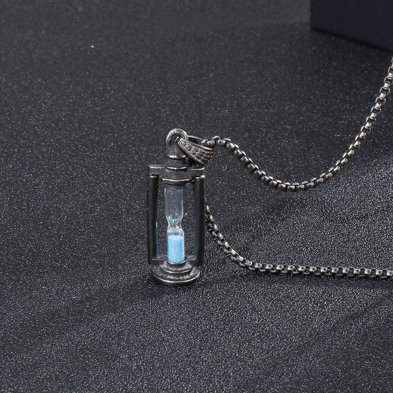 Kemstone Oil Lamp & Hourglass Pendant – Vintage Steampunk Stainless Steel Necklace for Men KP53289-BD