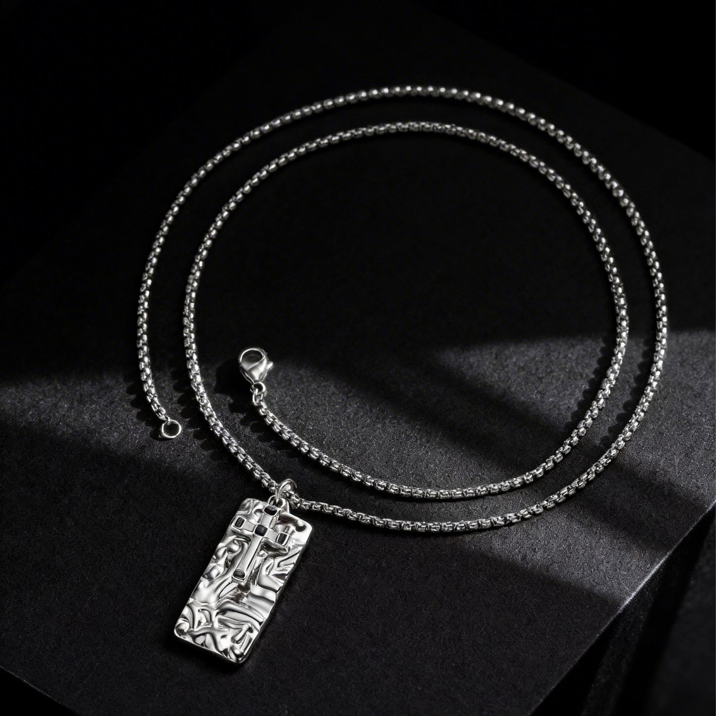 Kemstone Stainless Steel Cross Pendant Necklace for Men Women Textured Heart PN-2275