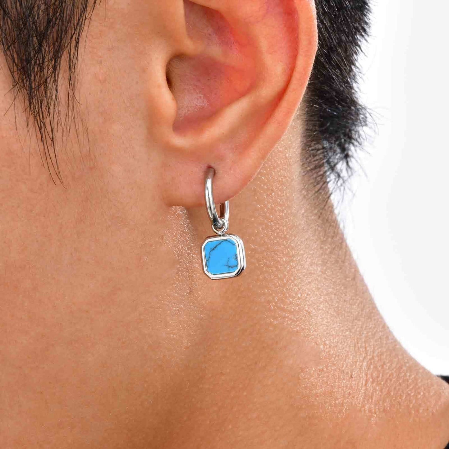 Kemstone Men & Women’s Stainless Steel Square Drop Earrings – Shell, Tiger Eye, Malachite ED-936