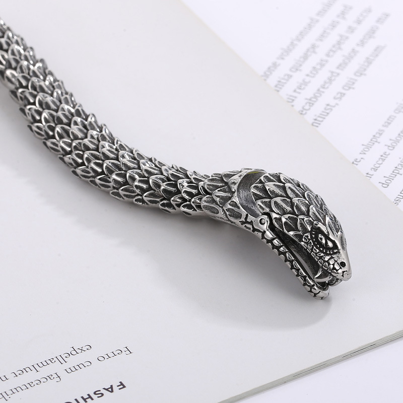 Kemstone Titanium Steel Snake Bracelet – Vintage Punk Serpent Style for Men KB144343-KJX