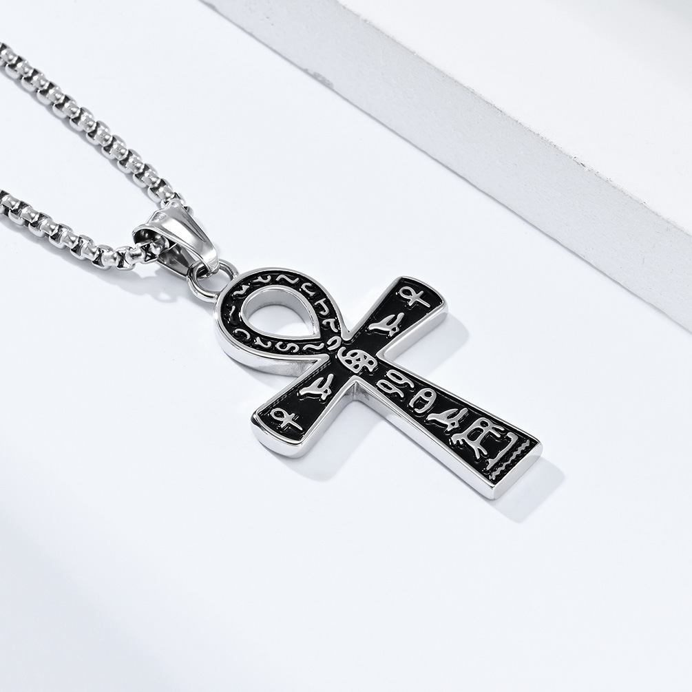 Kemstone Stainless Steel Ankh Cross Pendant Necklace for Men K-PT445