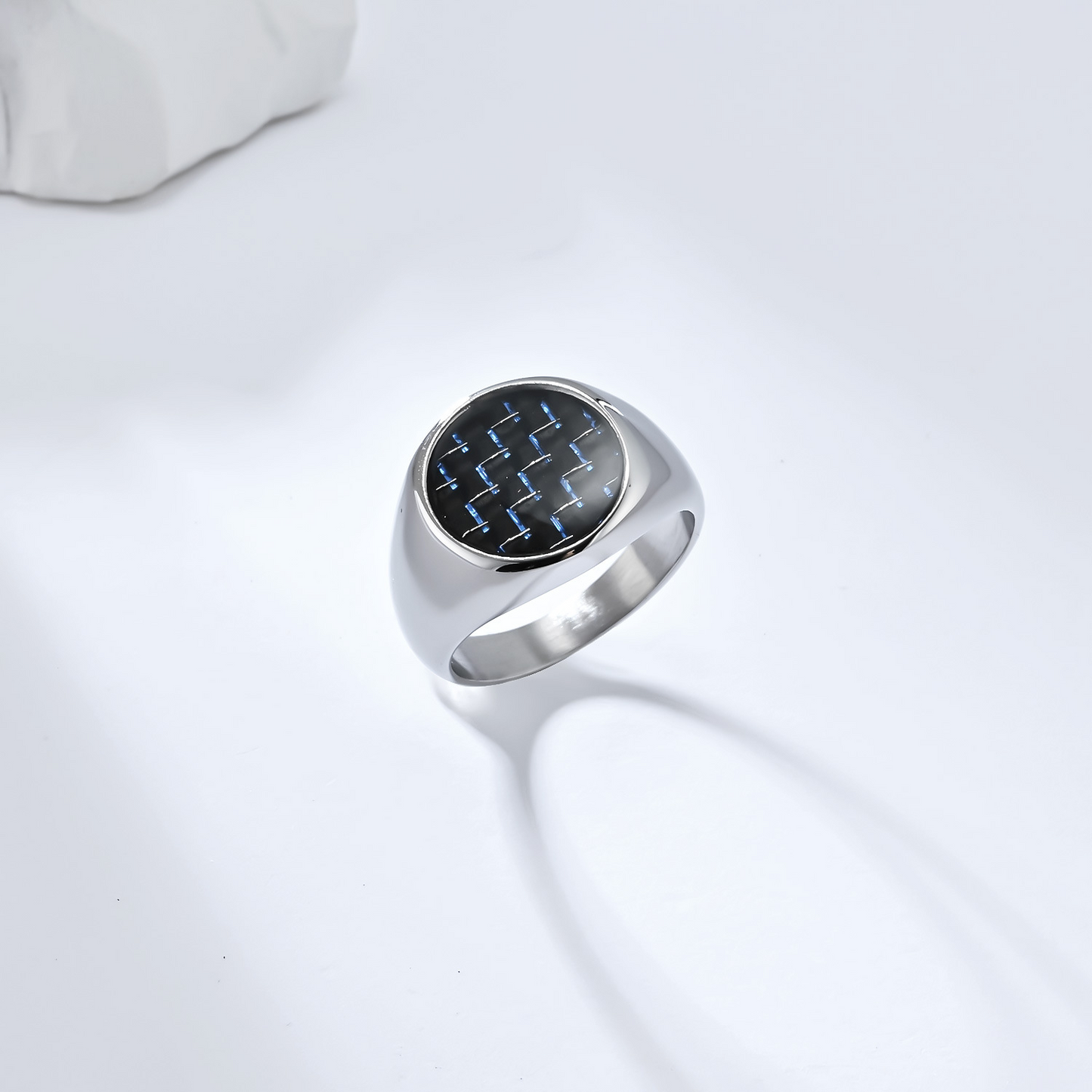 Kemstone Stainless Steel Carbon Fiber Ring for Men Black Inlay Texture K-R782