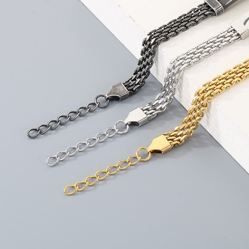 Kemstone ID Bar Bracelet for Men Curved Plate Titanium Steel Mesh Chain KB212804-KFC