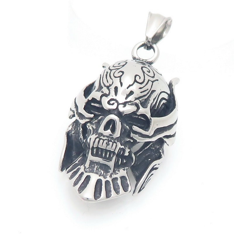 Kemstone Skull Pendant Necklace Titanium Steel Viking Helmet Design for Men Silver KP117049-LU