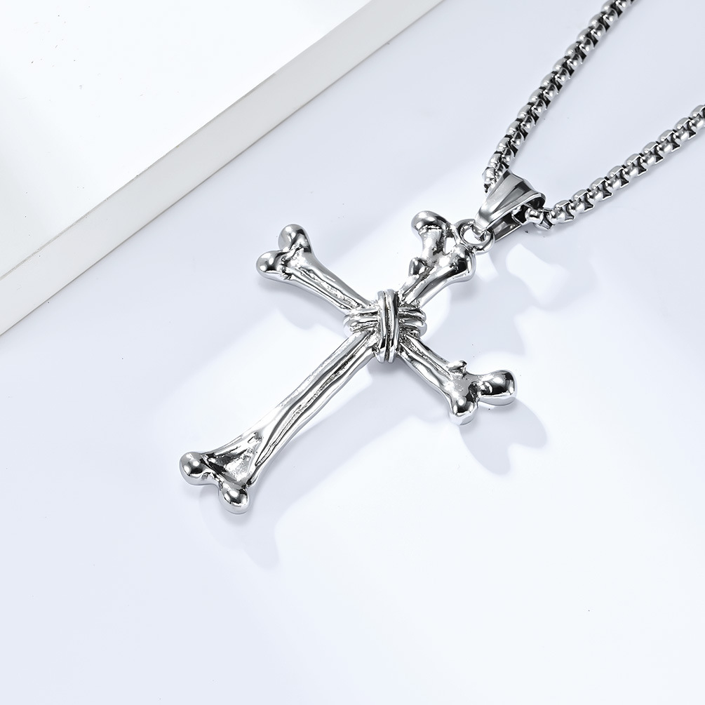 Kemston Stainless Steel Bone Cross Pendant Necklace for Men Gothic K-PT463