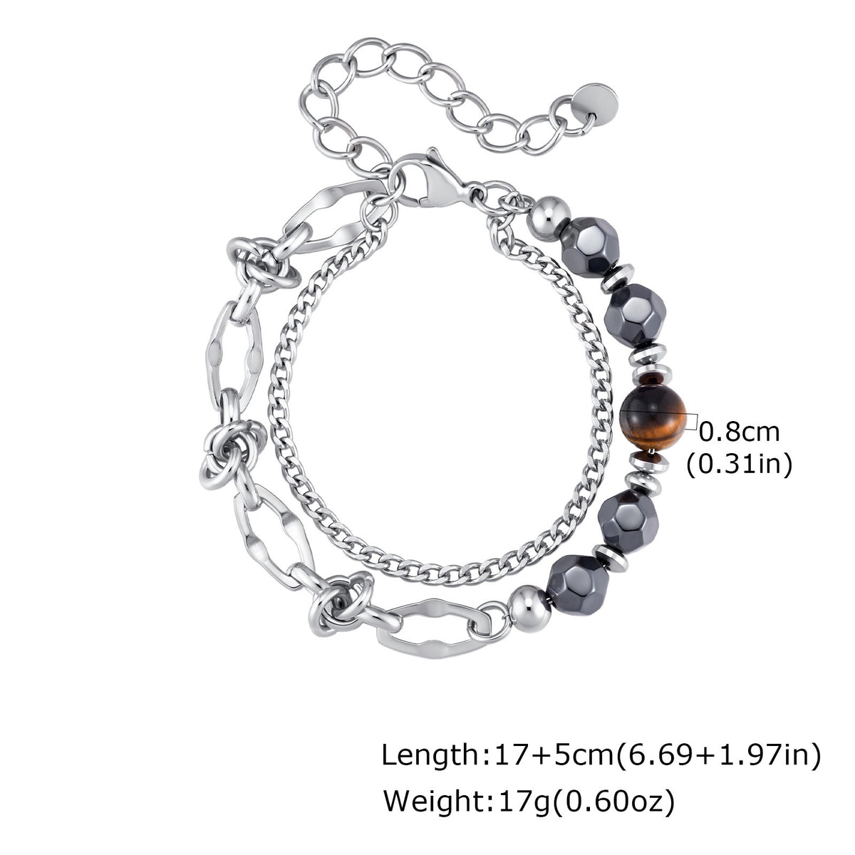 Kemstone Layered Bead & Chain Bracelet for Men with Stainless Steel Links BR-3281