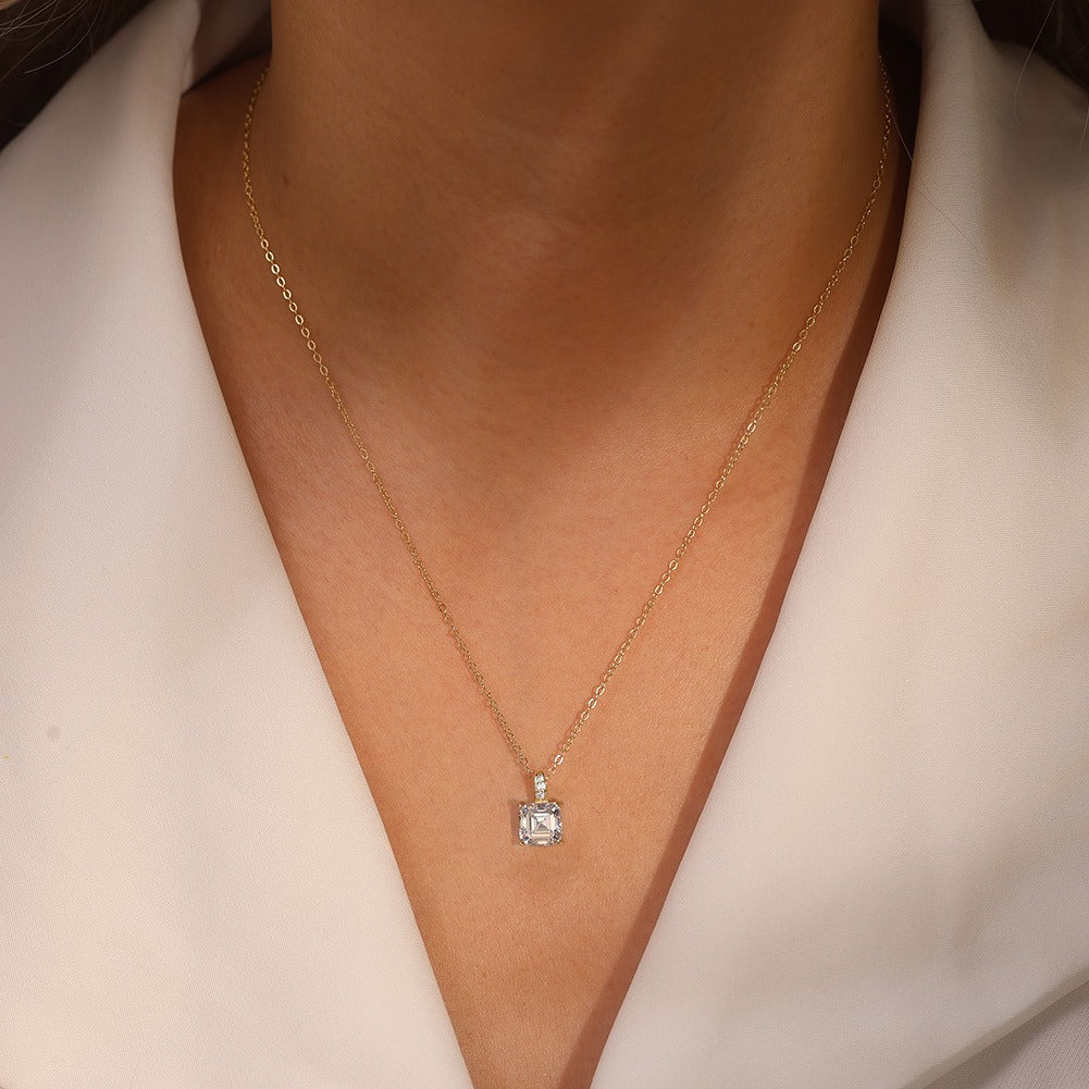 Kemstone 925 Sterling Silver Square Pendant Necklace for Women Cubic Zirconia Gold Silver LZN15