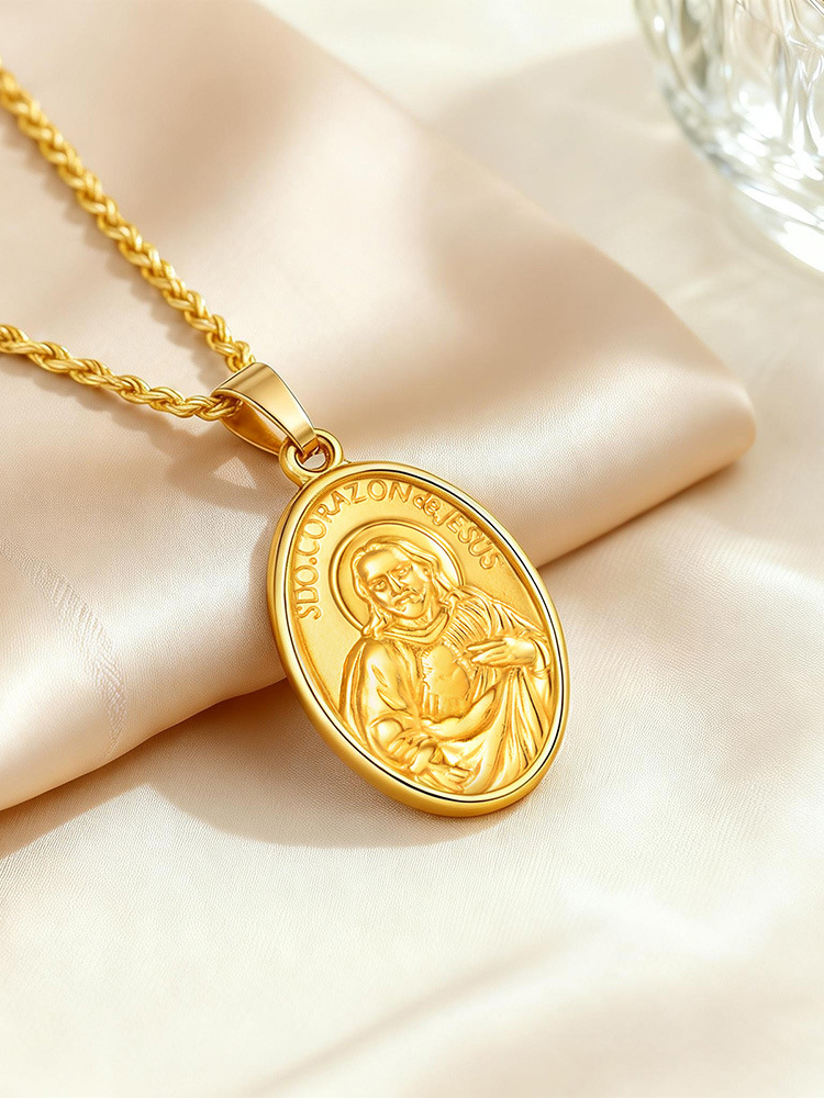 Kemstone Coin Pendant Necklace Vintage Portrait Gold Plated Medallion for Men PN-2309