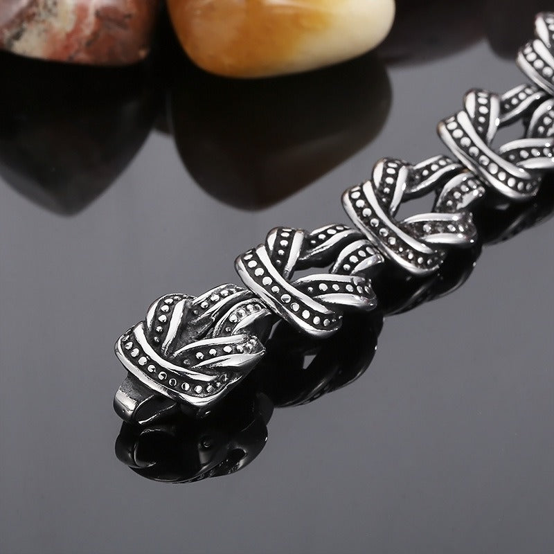 Pulsera punk Kemstone de acero y titanio negro mate - Diseño de puntos geométricos para hombre (ajustable) KB163101-KJX