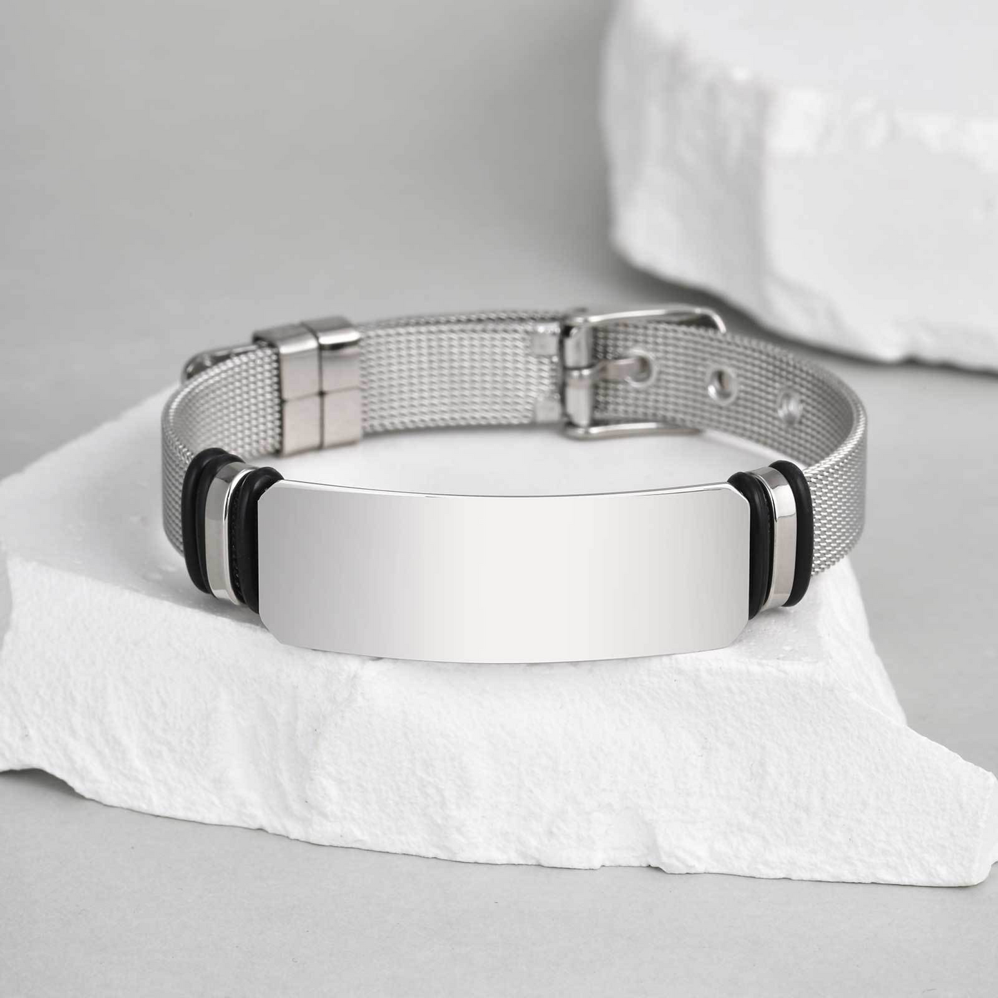 Kemstone Stainless Steel Mesh ID Bracelet for Men – Adjustable Watchband Style BR-2794