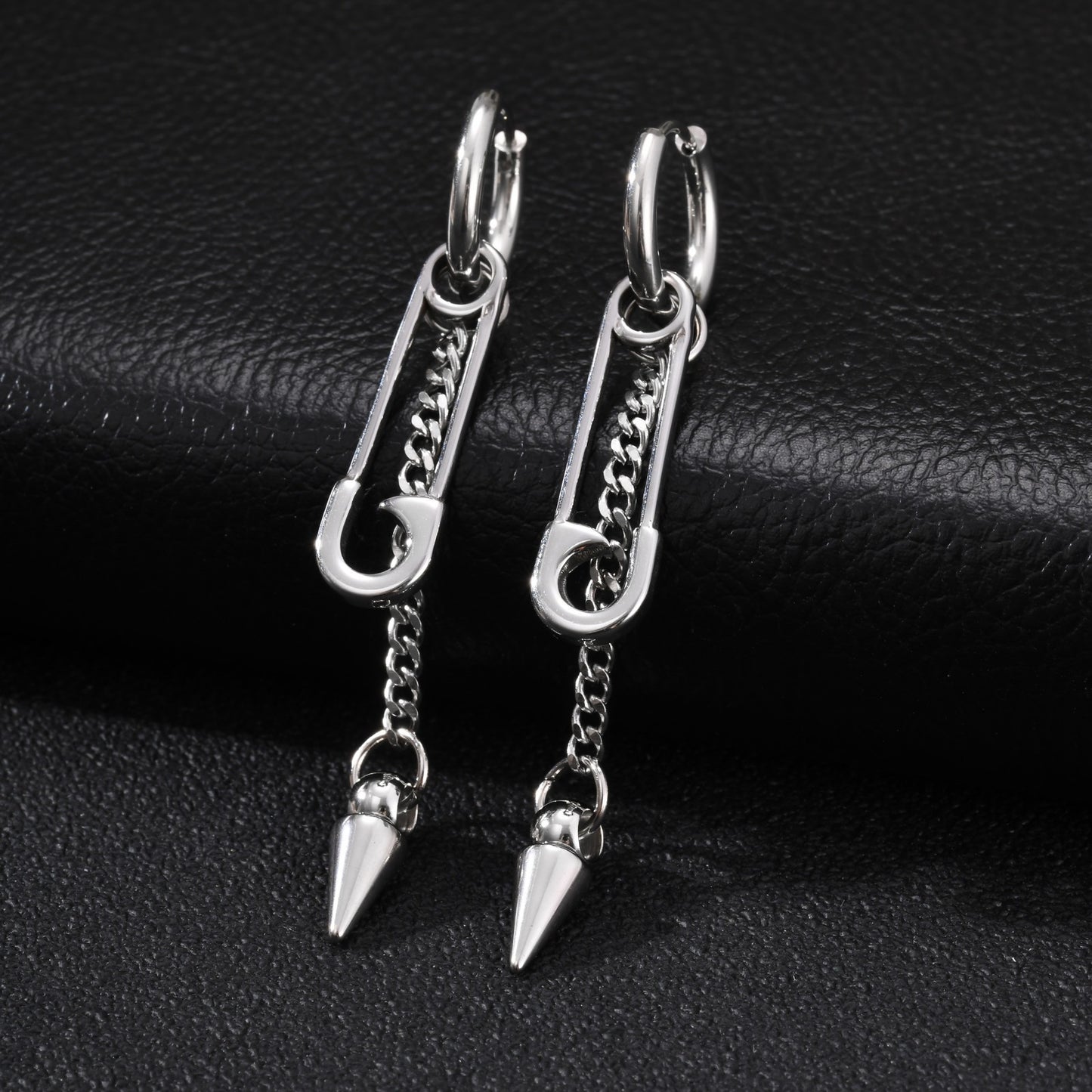 Kemstone Black Agate & Pin Inspired Spike Drop Earring for Men Stainless Steel ED-1075