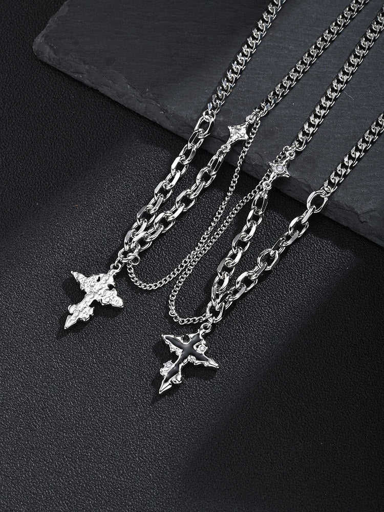 Kemstone Irregular Cross Necklace for Men Stainless Steel NC-3268