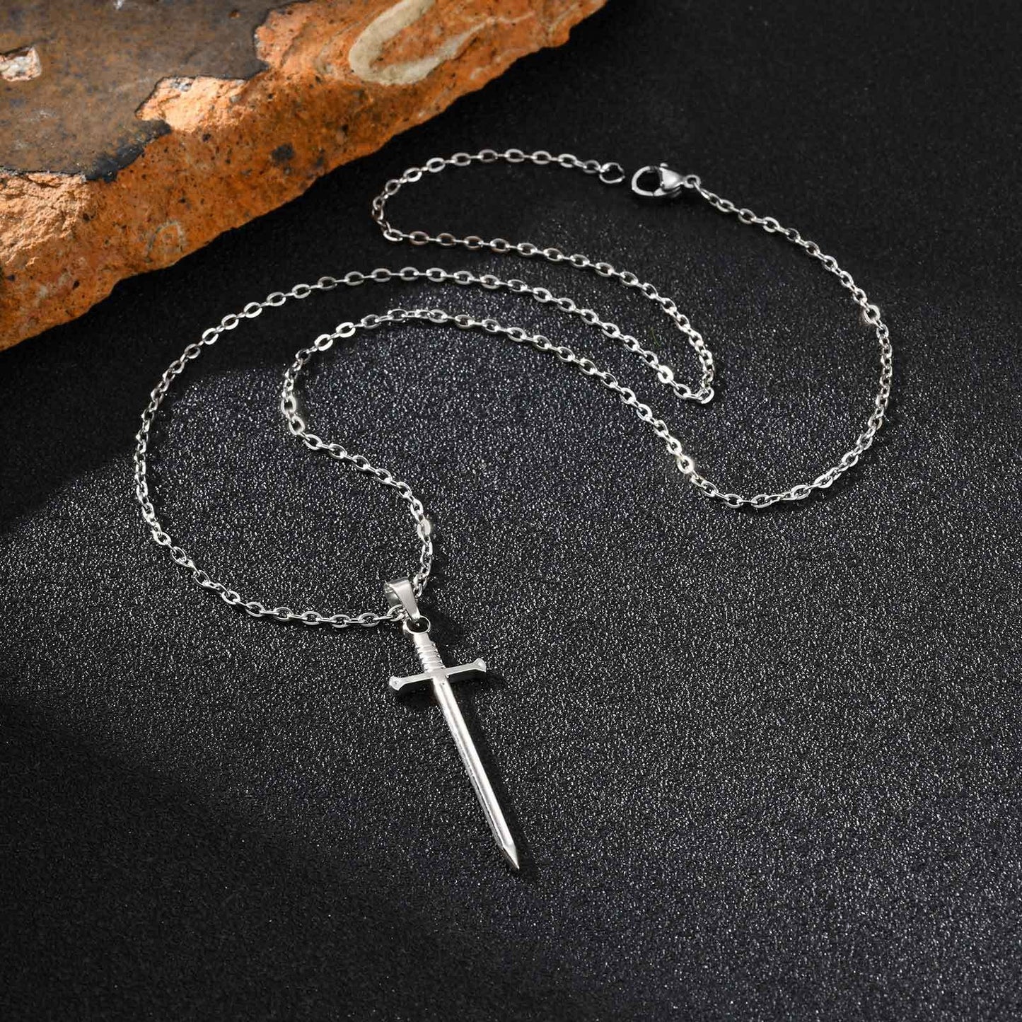 Kemstone Stainless Steel Sword Pendant Necklace for Men – Silver, Gold, Black NC-2556