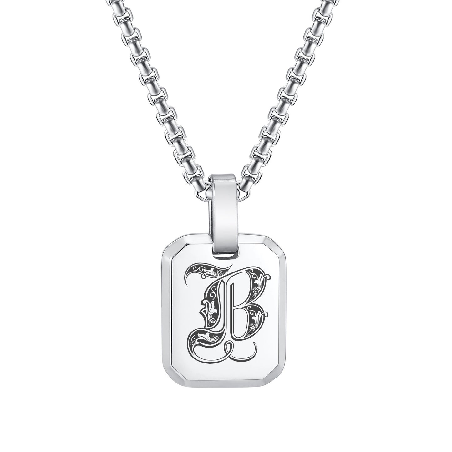 Kemston Initial Letter Pendant Necklace for Men Stainless Steel Tag Design PN-1925