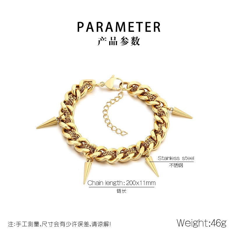 Kemstone Titanium Steel Cuban Link Bracelet for Men Spike Chain Punk Style KB211269-Z