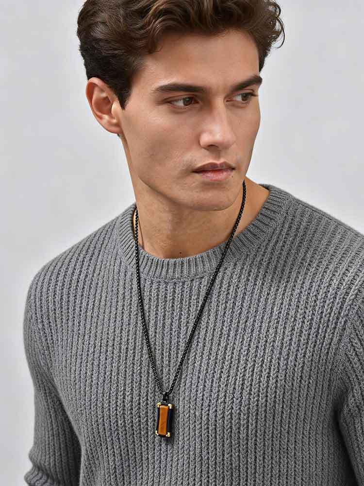 Kemstone Tiger Eye Stone Pendant Necklace for Men – Stainless Stee PN-2305