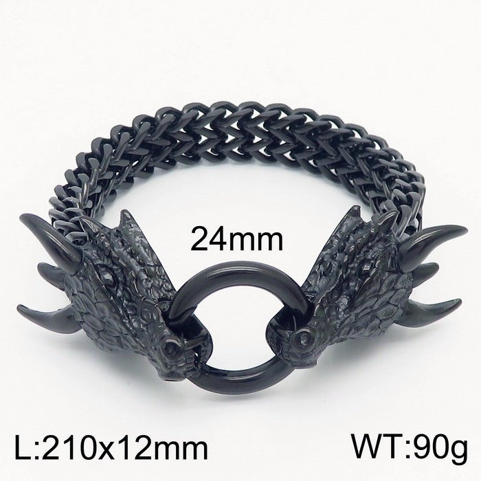 Kemstone Dragon Head Bracelet for Men Titanium Steel Cuban Chain Vintage Dark Finish KB140349-KJX