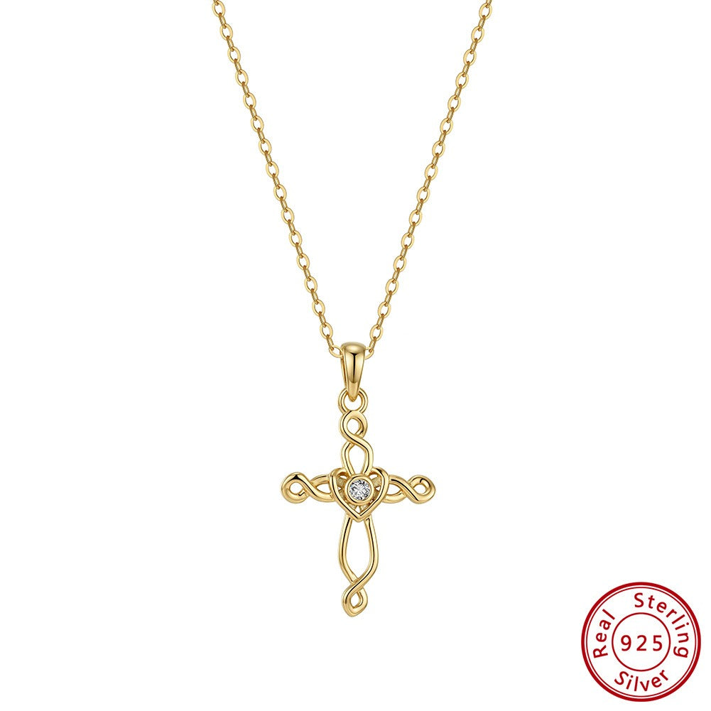 Kemstone Dainty Cross Necklace for Women 925 Sterling Silver Cubic Zirconia SAPN68