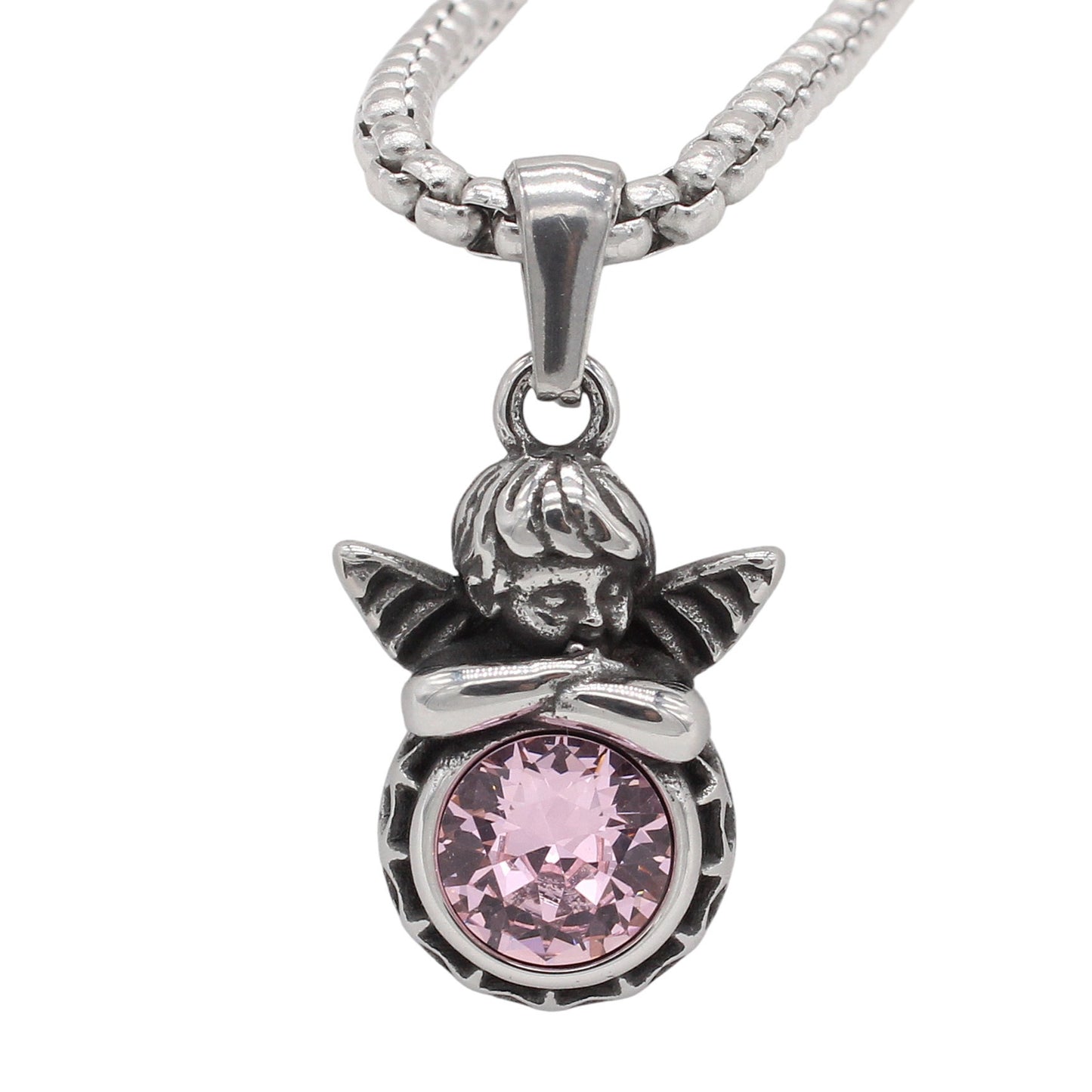 Kemstone Titanium Steel Cherub Pendant Necklace for Men & Women Vintage Stone Charm P1456