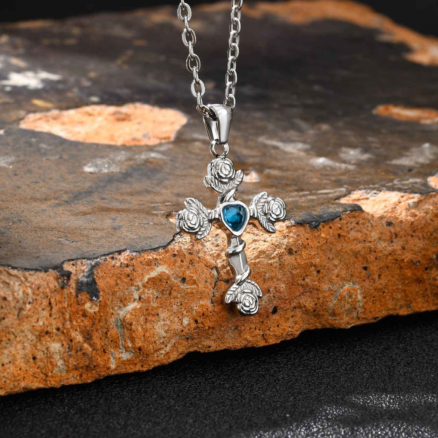 Kemstone Men’s Gothic Cross Pendant Necklace – Stainless Steel Vintage Rose PN-2240