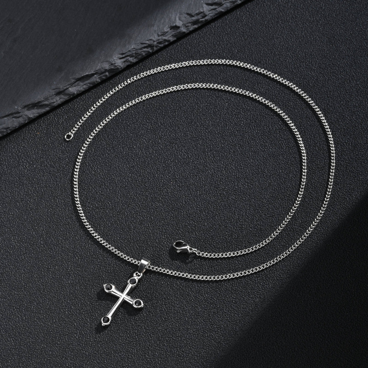Kemstone Black Cubic Zirconia Cross Necklace for Men Stainless Steel PN-2488