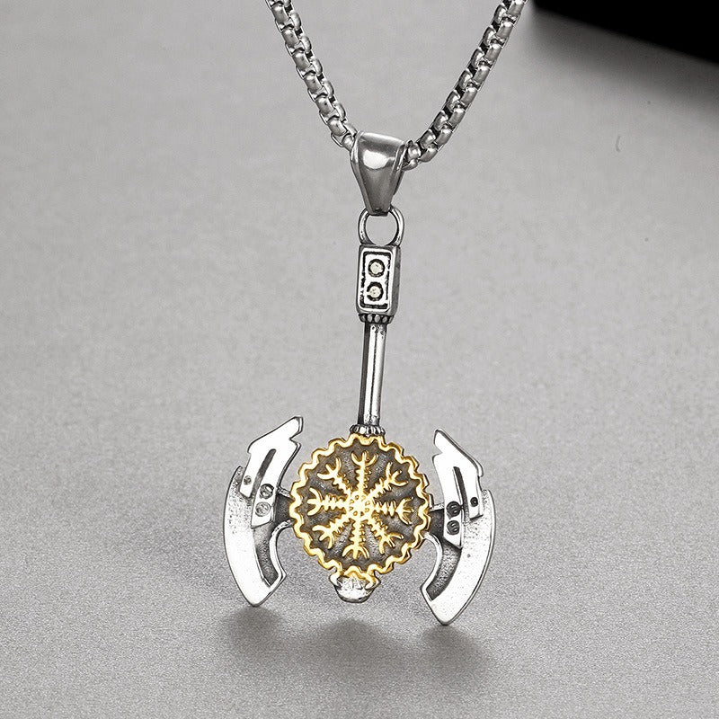 Kemstone Titanium Steel Viking Compass Axe Pendant Necklace for Men KP130631-TLX