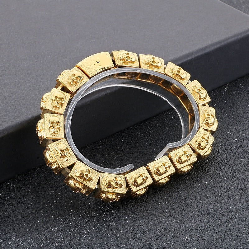 Kemstone Vintage Skull Link Bracelet – Titanium Steel Block Chain for Men KB179298-KJX