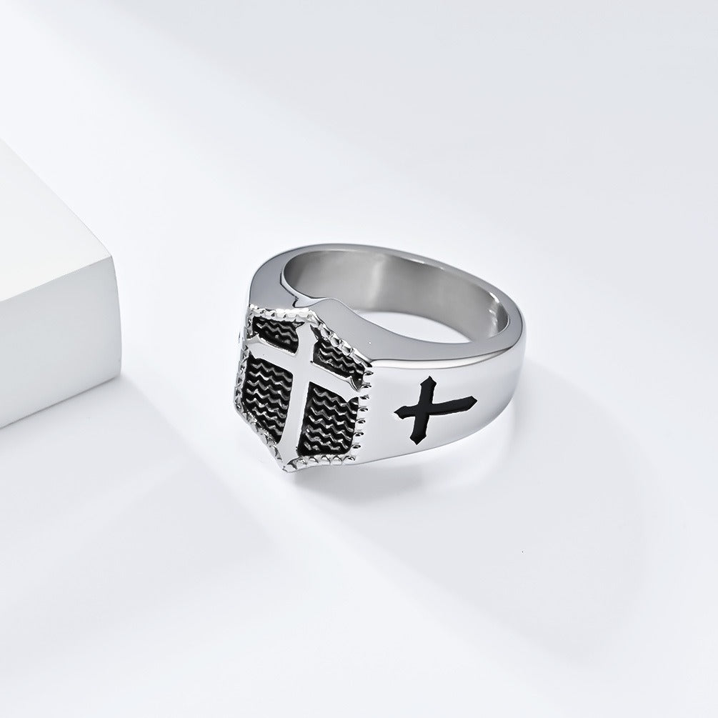 Kemstone Men’s Stainless Steel Cross Ring – Gothic Biker Band K-R895