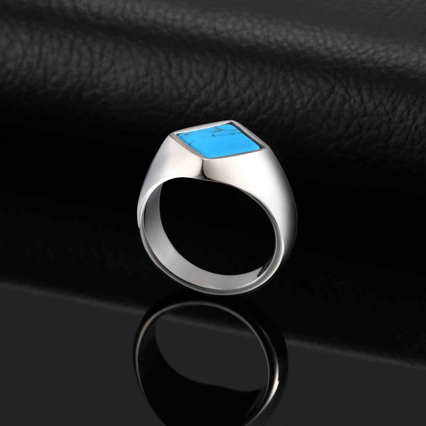 Kemstone Stainless Steel Square Signet Ring – Turquoise & Black Onyx Inlay for Men RC-967