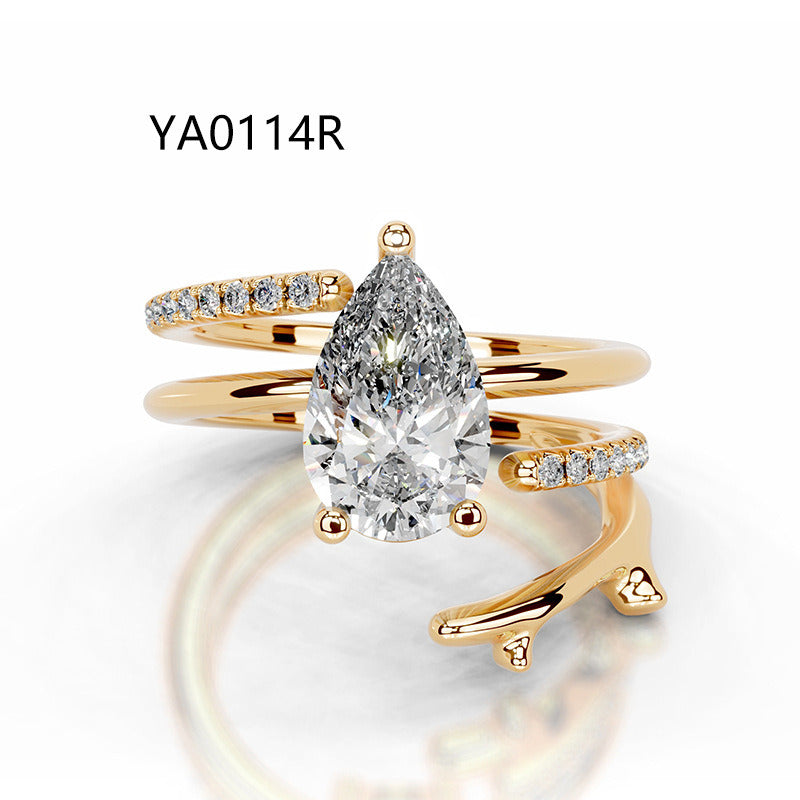 Kemstone Flora Series Moissanite Rings for Women | 2 Carat D-E Color VVS Clarity | 18K Gold Plated S925 Sterling Silver