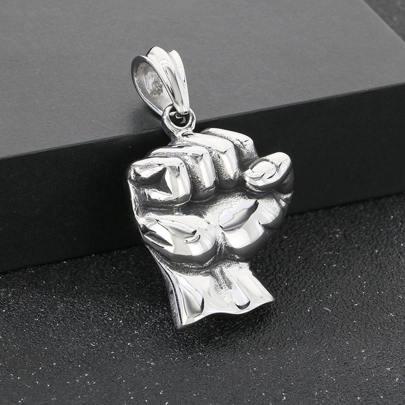 Kemstone Men’s Titanium Steel Fist Pendant Necklace – Hip Hop Power Symbol Jewelry KP116521-KJX