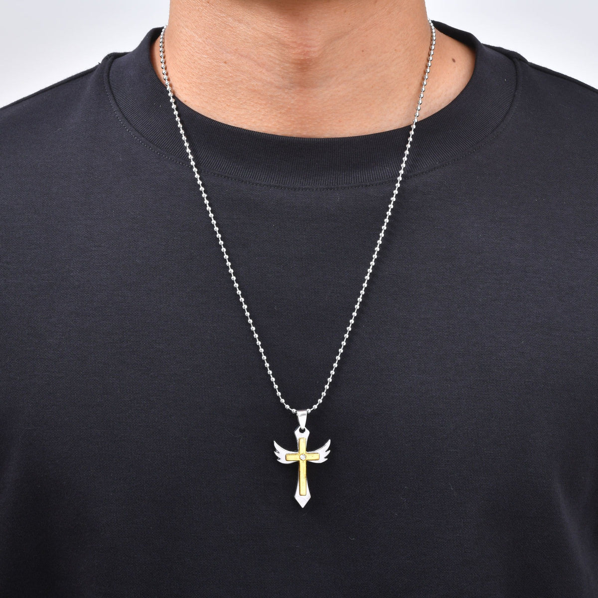 Kemstone Winged Cross Pendant Necklace for Men Two Tone NC-3031