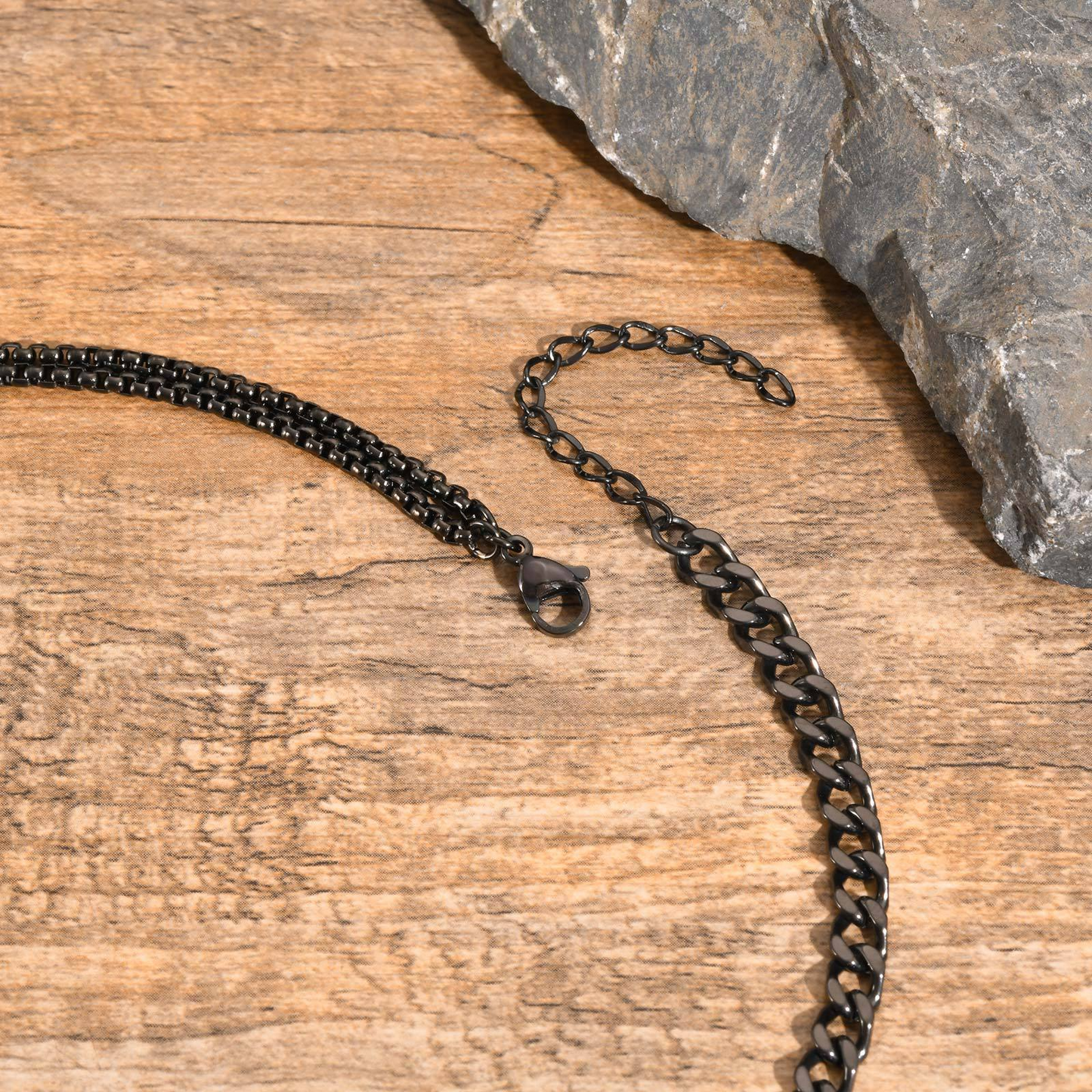 Kemstone Stainless Steel Double Chain Bracelet with Oval Plate for Men – Minimal Layered Link BR-1969