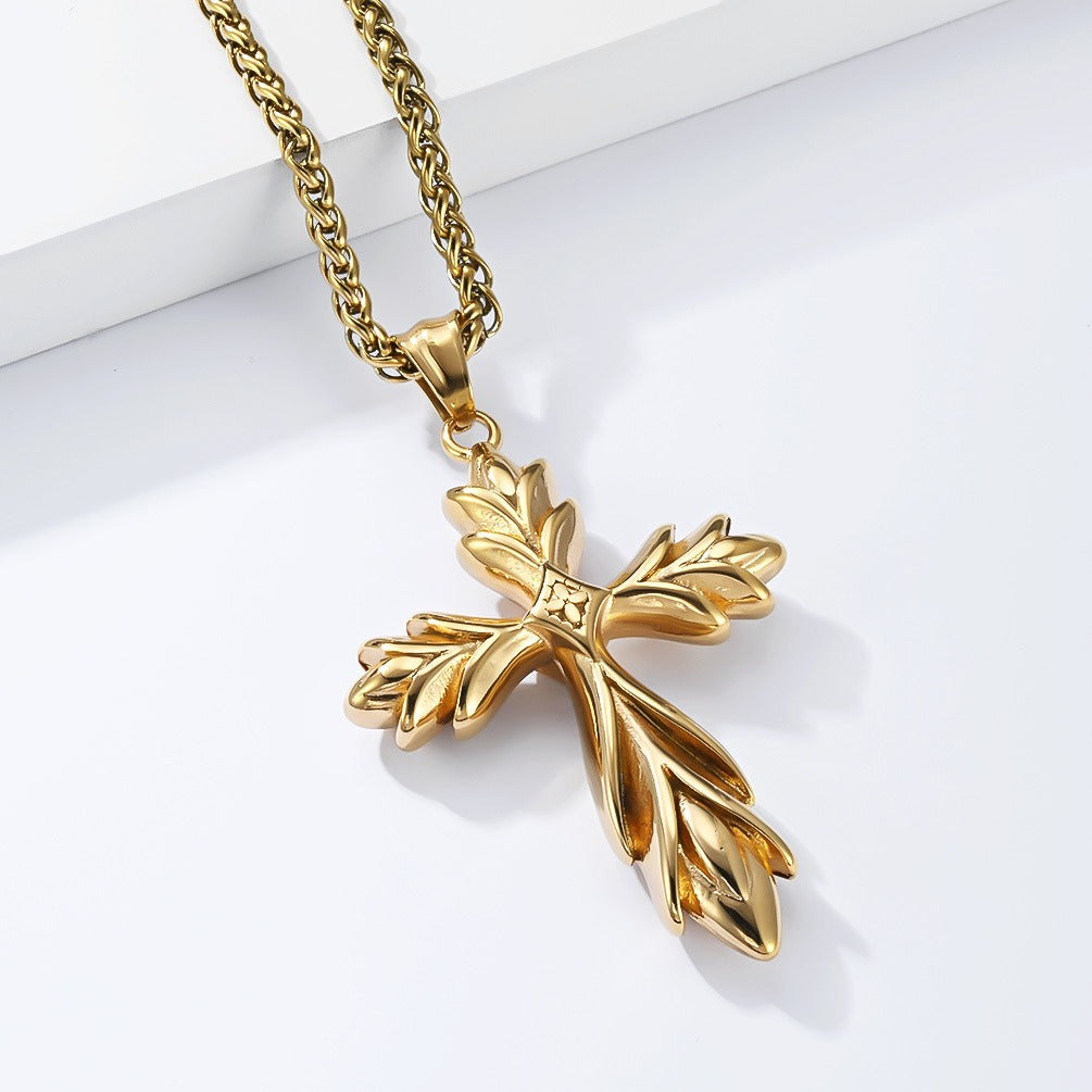 Kemstone Gothic Iris Cross Stainless Steel Pendant Necklace for Men Rock Motorcycle Style K-PT726