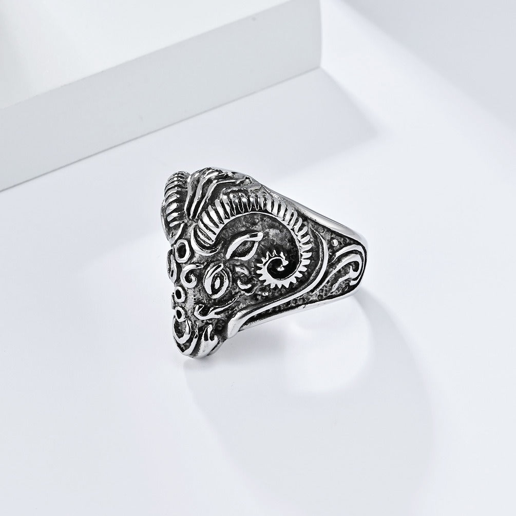 Kemstone Goat Head Relief Stainless Steel Signet Ring for Men – Vintage K-R882