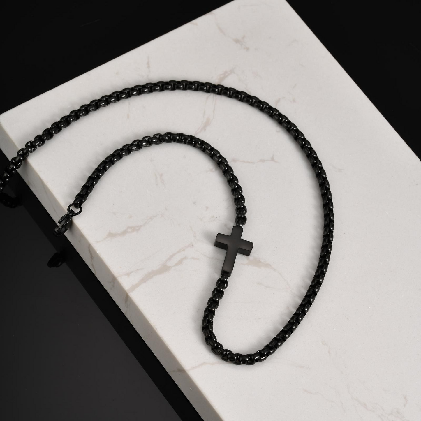 Kemstone Men’s Stainless Steel Cross Pendant Necklace Side Hanging NC-1892