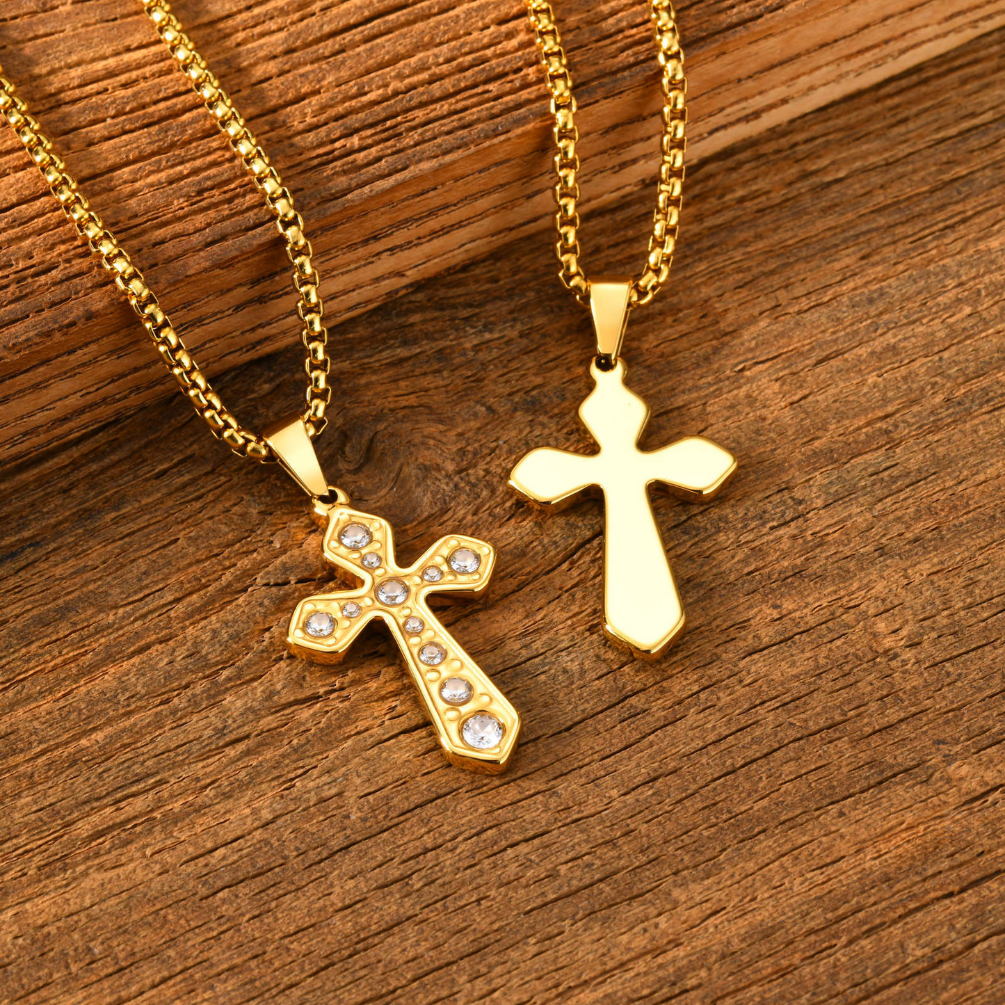 Kemstone Cross Pendant Necklace for Men Gold Plated Stainless Steel Cubic Zirconia Vintage Chain PN-2288
