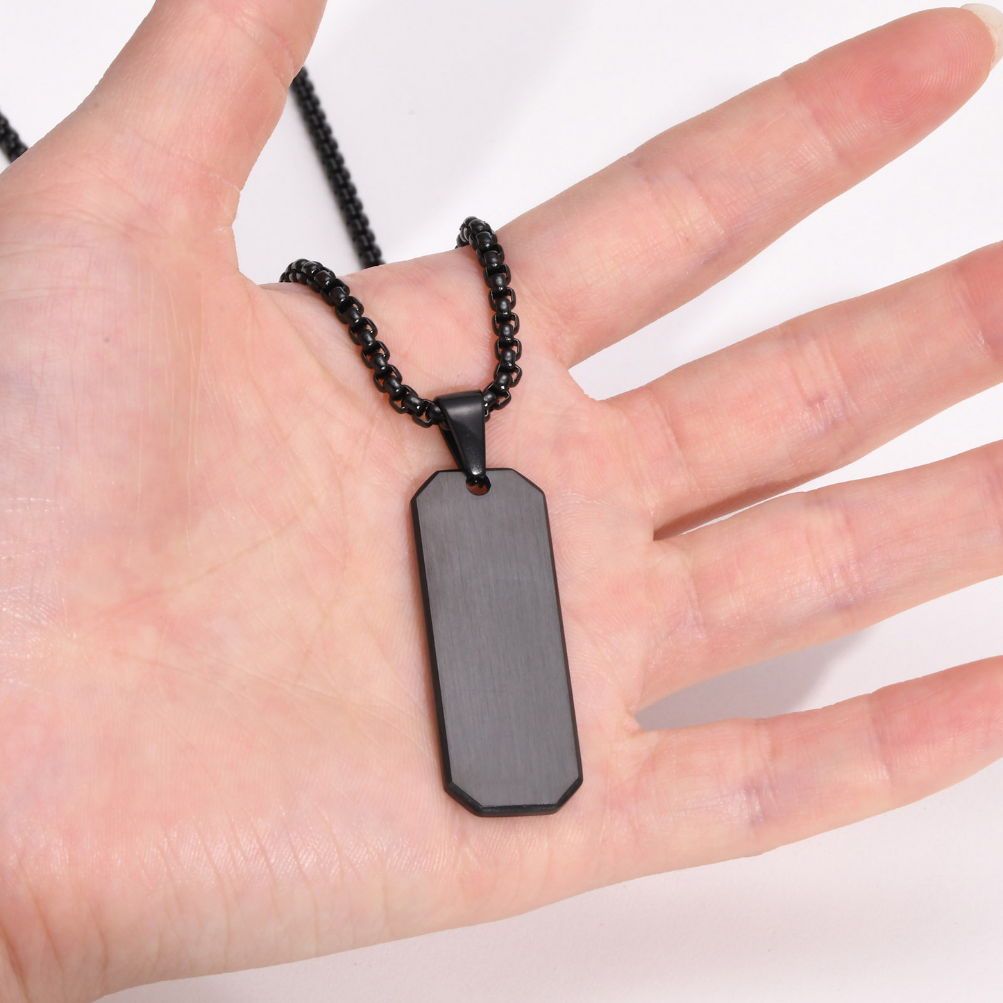 Kemstone Blank Tag Pendant Necklace – Stainless Steel Beveled Rectangle for Men PN-1822