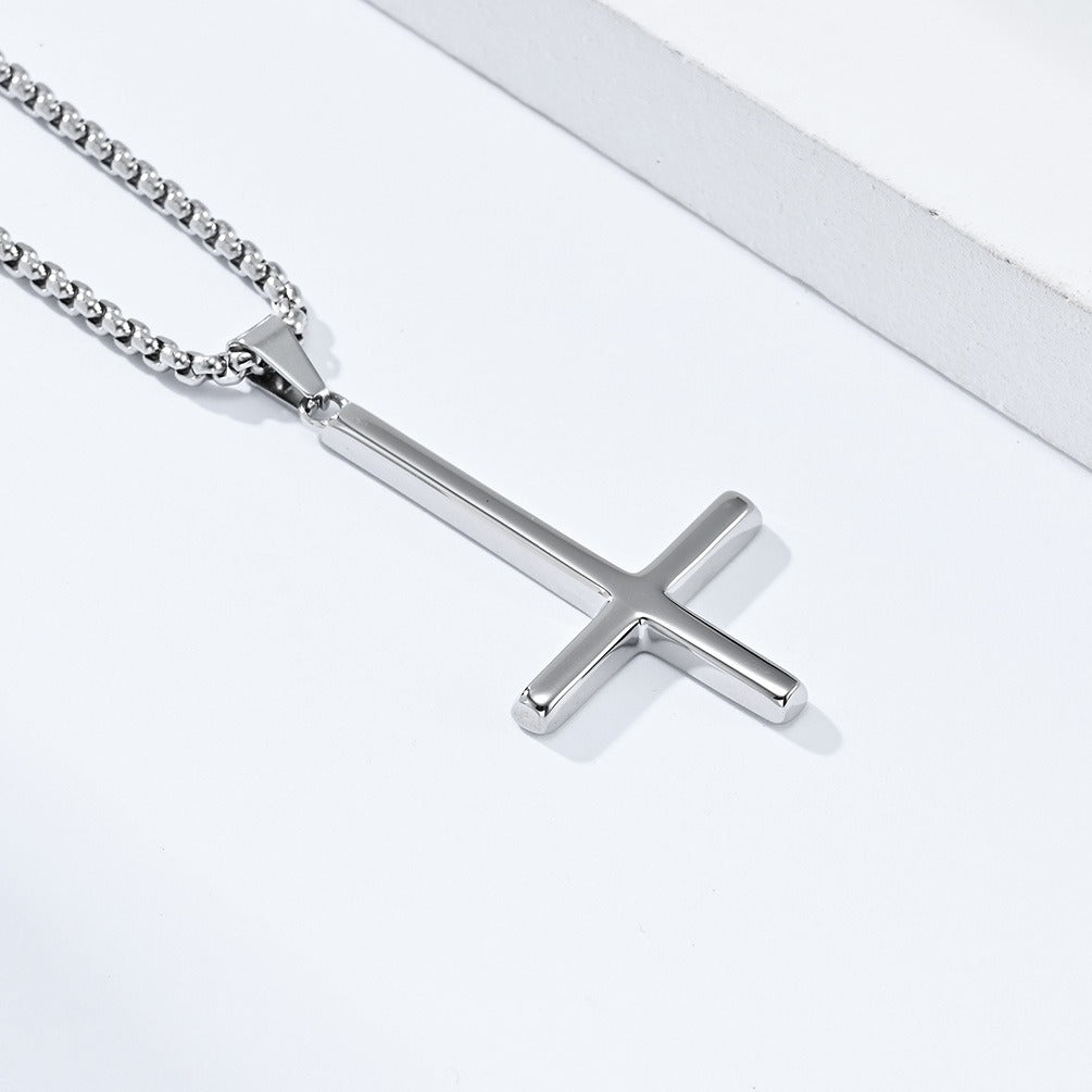 Kemstone Men’s Titanium Steel Inverted Cross Necklace – Gothic Pendant Silver/Gold/Black K-PT446