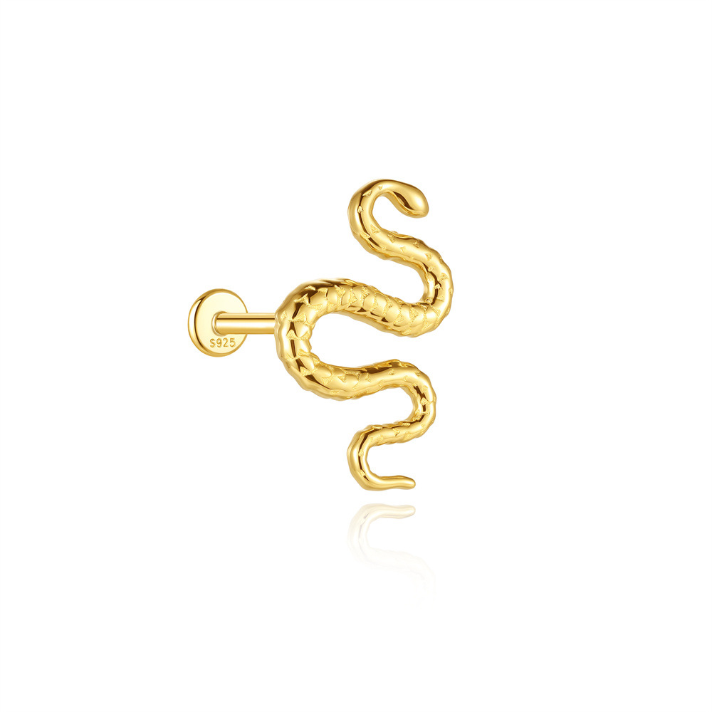 Kemstone 925 Sterling Silver Snake Cartilage Stud for Women Flat Back Piercing Earring Gold 60267192110C