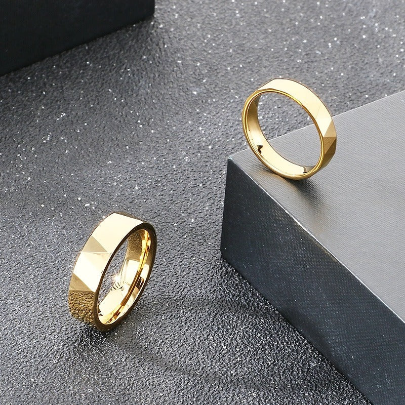 Kemstone Gold Plated Tungsten Couple Rings – Faceted V-Cut Wedding Bands KR114265-TS