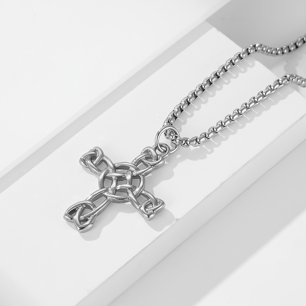 Kemstone Celtic Knot Cross Pendant Necklace for Men Stainless Steel Interwoven Detail K-PT416