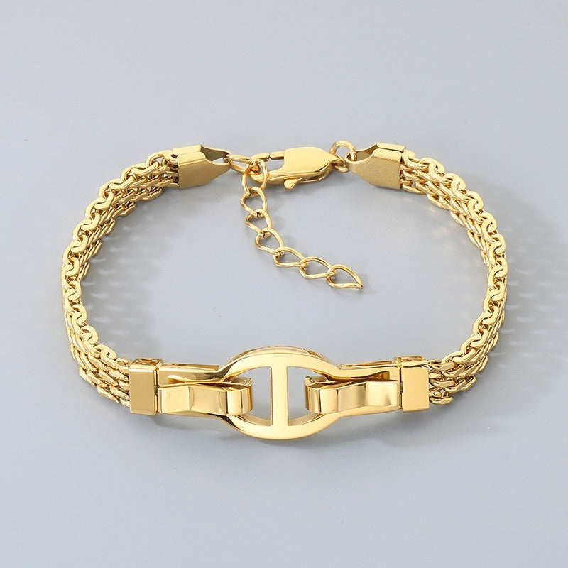 Kemstone Link Clasp Bracelet for Men Women Titanium Steel Flat Mesh Chain KB212801-KFC