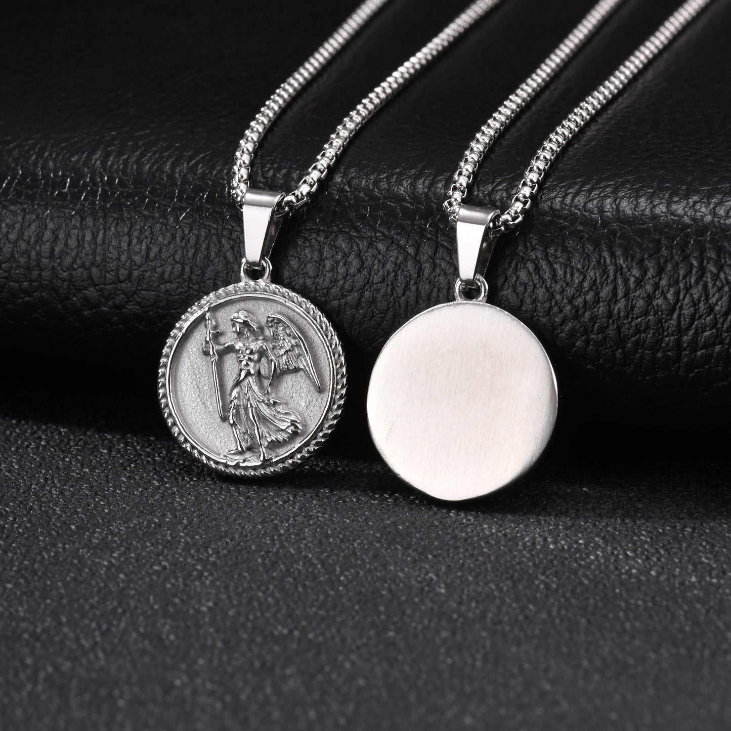 Kemston Winged Figure Medallion Necklace for Men Stainless Steel Gold Silver PN-2424